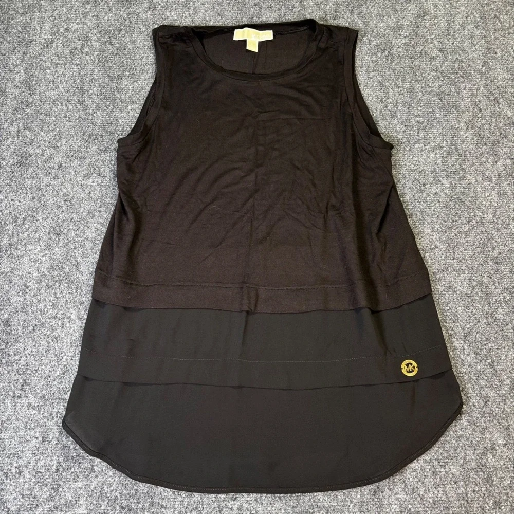 Michael Kors Black Sleeveless Tiered Chiffon Trim Tank Top Womens‎ Size M